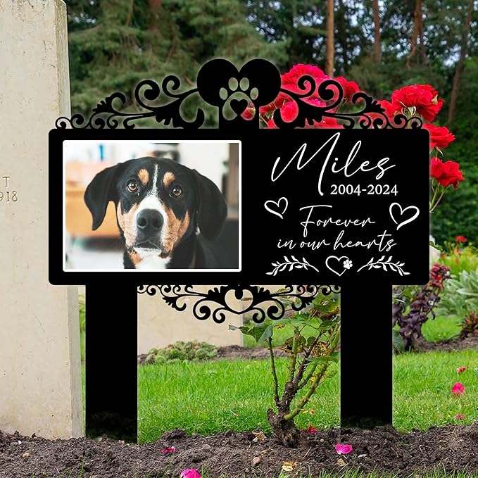 Custom Pet Grave Markers Dog | Custom Pet Headstones for Dogs | Best Memorial Gifts to Tribute Your 4-Legged Companions | Personalized Grave Marker for Furry Friends with Simple Photo Frame