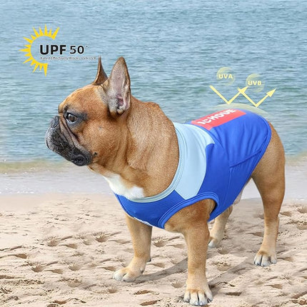 iChoue 2pcs French Bulldog Summer Cooling Shirt for Dogs UV Sun Protection Vest Sleeveless Breathable Tank Top English Pug Blue Grey Red Grey - Large