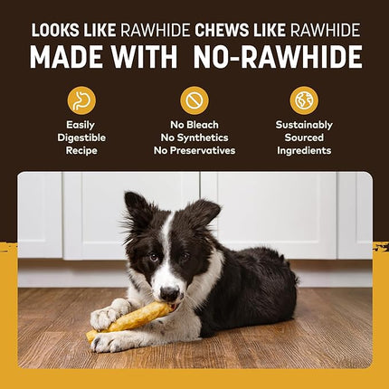 Earth Animal No Hide Chews - Long Lasting Rawhide Free Medium Dog Chews Rolls, Peanut Butter - 6 Count