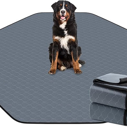 Washable Pee Pads for Dogs, 2 Pack, Grey, Polyester, Reusable Pet Training Pads, Octagon, 71'' Diagonal, Non-Slip, Super Absorbent
