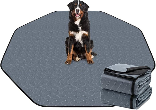 Washable Pee Pads for Dogs, 2 Pack, Grey, Polyester, Reusable Pet Training Pads, Octagon, 71'' Diagonal, Non-Slip, Super Absorbent