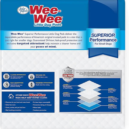Four Paws Wee-Wee Superior Performance Unscented Little Pee Pads for Small Dogs, Leak-Proof Dog Housebreaking Potty Training Floor Protection, 16.5"x23.5", 28 Count