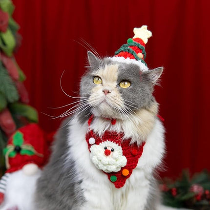 Handmade Cat Christmas Costume,Dog Outfits,Christmas Tree Dog Hat & Cute Santa Cat Bandana – Gifts for Cats and Small to Medium Sized Dogs,Outgoing,Party