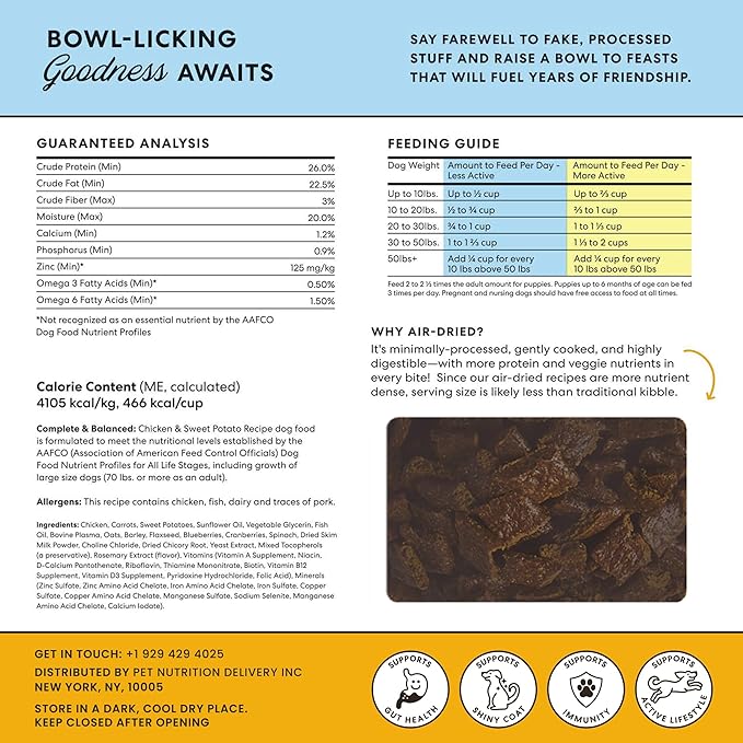 The Pets Table Small Batch Air Dried Dog Food for Dogs Large, Medium and Small | Puppy Dog Food, Adult Dog Food, Senior Dog Food | Chicken & Sweet Potato 4.5 lbs / 72 oz Bag