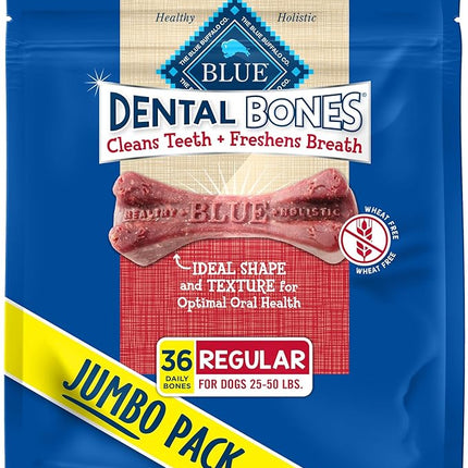 Blue Buffalo Dental Bones Regular Natural Dental Chew Dog Treats Bag Jumbo Pack, 36oz. Bag