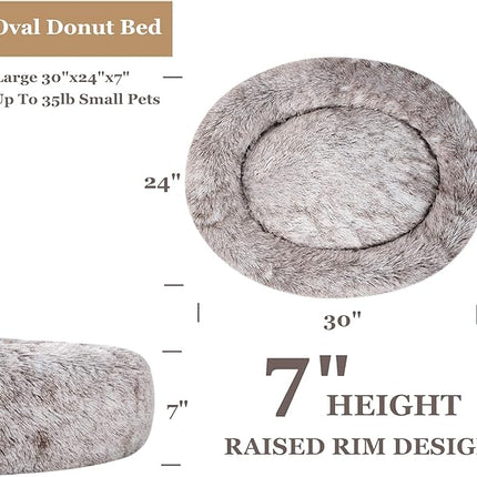 Coohom Oval Calming Donut Cuddler Dog Bed,Shag Faux Fur Cat Bed Washable Round Pillow Pet Bed(30"/36"/43") for Small Medium Dogs (L(30"x24"x8"),Light Brown)
