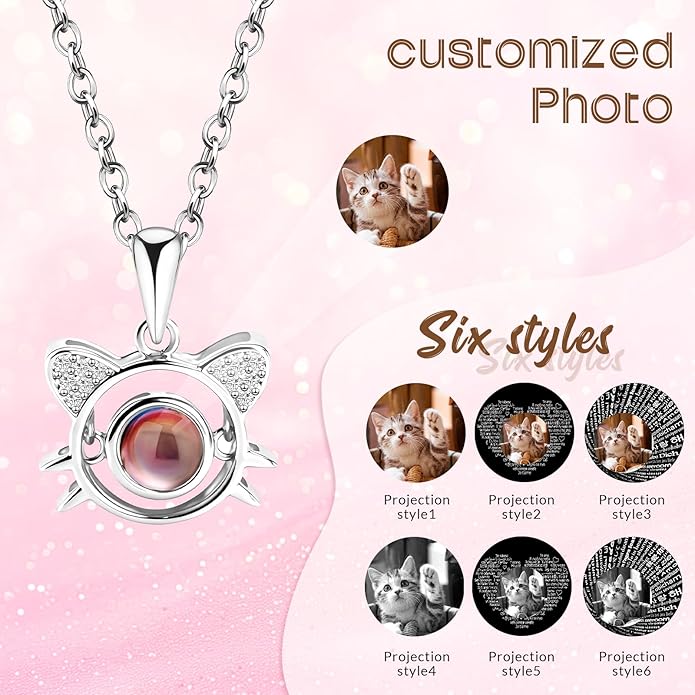 Personalized Picture Necklace with picture inside Custom Projection Necklace Cat/Dog Paw Print Pet Memorial Necklaces for Pet Lovers, Photo Gifts for Anniversary Dog Lovers