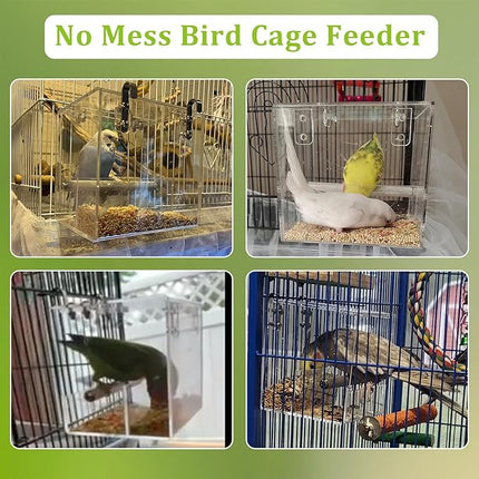 No Mess Bird Feeder for Cage, Automatic Acrylic No Spill Bird Feeder Cage for Parakeet Parrot Cockatiels Cockatiels Lorikeet Lovebirds Seeds (Small)