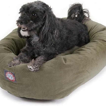 Majestic Pet 24 Inch Suede Calming Dog Bed Washable 24x19x7 (Inch) – Cozy Soft Round Donut Dog Bed with Spine Support for Dogs to Rest Their Head - Pet Bed Small – Sage