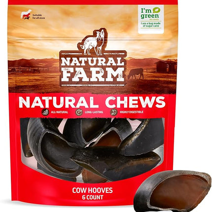 Natural Farm Cow Hooves (6 Pack), Odor-Free, All Natural Sourced from Farm-Raised Beef Hoof Dog Treats, Great Alternative to Bully Sticks or Rawhide, Dental Chew for Small, Medium, Large Breeds