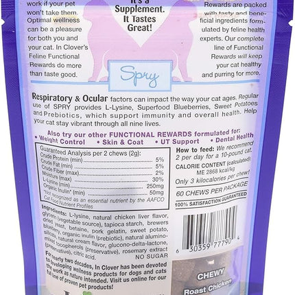 In Clover Spry Daily Respiratory and Ocular Support Soft Chews for Cats, with L-Lysine, Superfoods, and Prebiotics for a Strong Immune System, 2.1 oz. (60 count)