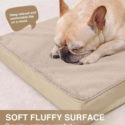 KSIIA Orthopedic Dog Bed Crate Waterproof Pet Mats for Small Dogs Deluxe Plush Washable Pet Bed with Egg Crate Foam & Removable Cover, 23 x 17 Inch, Khaki