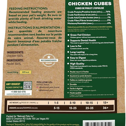 Beloved Pets Dog & Cat Treats Freeze Dried Chicken Cubes 5.3 oz - All Natural Meat Raw Pet Food - Human Grade High-Protein Snacks & Grain-Free Jerky Chews for Cats and Small Dogs