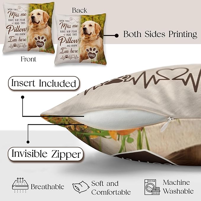 Personalized Pet Memorial Throw Pillow with Photo, Pet Loss Gifts Dog, Loss of Dog Sympathy Gift, In Memory of Dog Gifts, Pet Photo Gifts for Dog Lovers, Pet Loss Gifts, Dog Bereavement Gifts