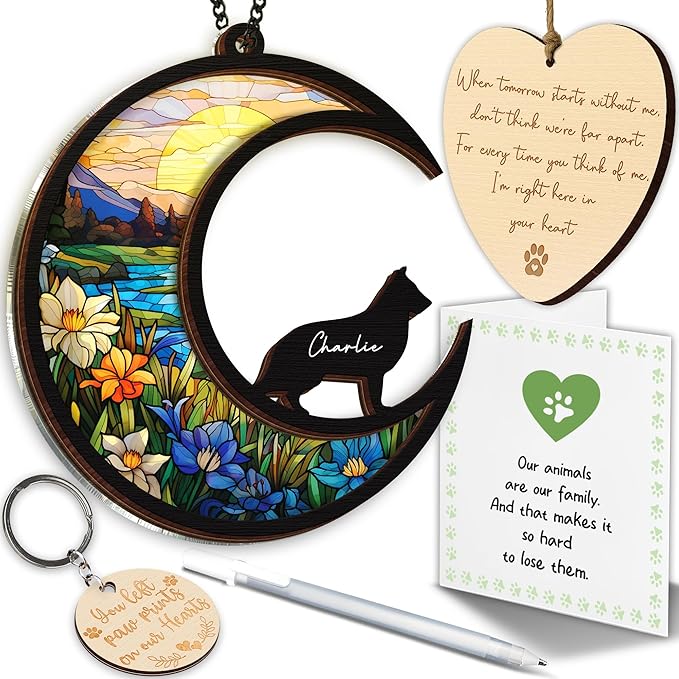 6'' German Shepherd Memorial Suncatcher, Personalized Name, Pet Ornament Window Car Hanging, Sympathy Gift for Loss of Pet, Passed Away Remembrance Gift for Dog Lovers 05-SS1
