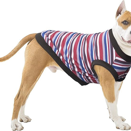 Large Dog Striped T Shirts Clothes Sleeveless Tank Top Vest for Pitbull Labrador, Red, 4X-Large