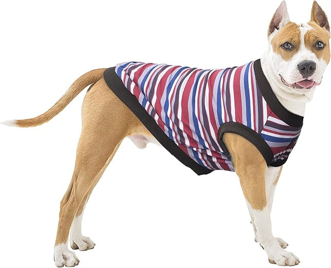 Large Dog Striped T Shirts Clothes Sleeveless Tank Top Vest for Pitbull Labrador, Red, 4X-Large