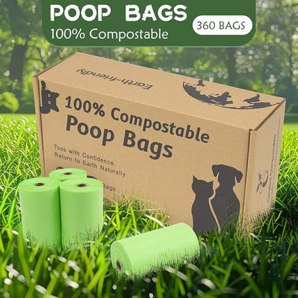Loveishere 100% Compostable & Biodegradable Poop Bags(360 Bags, 24 Rolls) - 20 Micron Thick, Guaranteed Leak Proof, ASTM D6400 & EN 13432 Certified (Green)