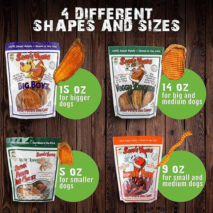 Sams Yams Sweet Potato Dog Treats, Healthy Dog Treats for Large Dogs - Sweet Potato Dog Treats Made in USA, High Fiber, Vegan Dental Chews - Big Boyz, Sweet Potato Dog Chewz, 15oz (Pack of 3)