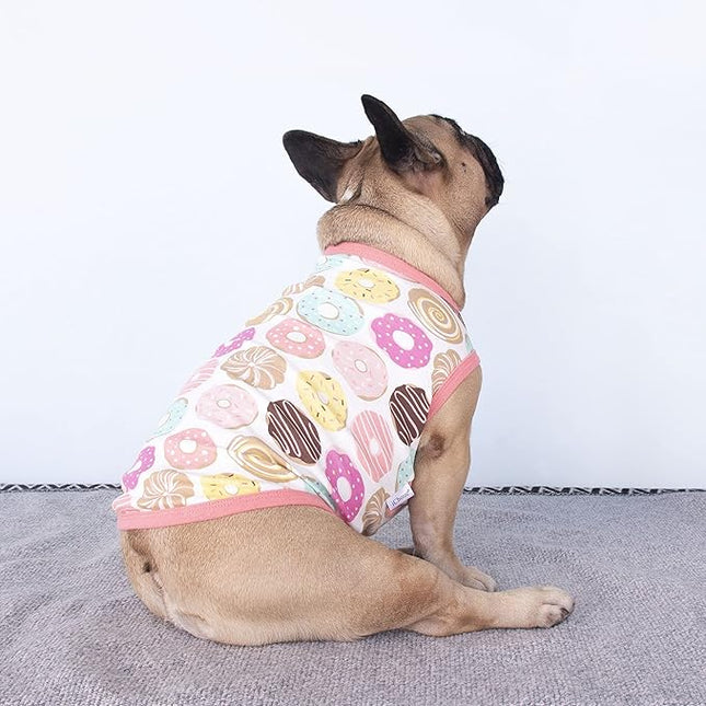 iChoue 100% Breathable Cotton French Bulldog Halloween Cartoon T Shirts Cute Clothes for Dogs Vest Tank Tops Puppy Frenchie Pug Small Puppy English Boston Terrier Donuts - Medium