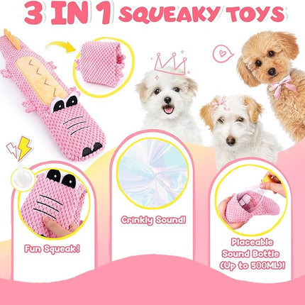 KIPRITII 25-Pack Pink Puppy Toy Set for Small Female Puppies - Includes Sweet Rope Toys, Chew Toys, Cute No-Stuffing Squeaky Dog Toy for Boredom and Teething