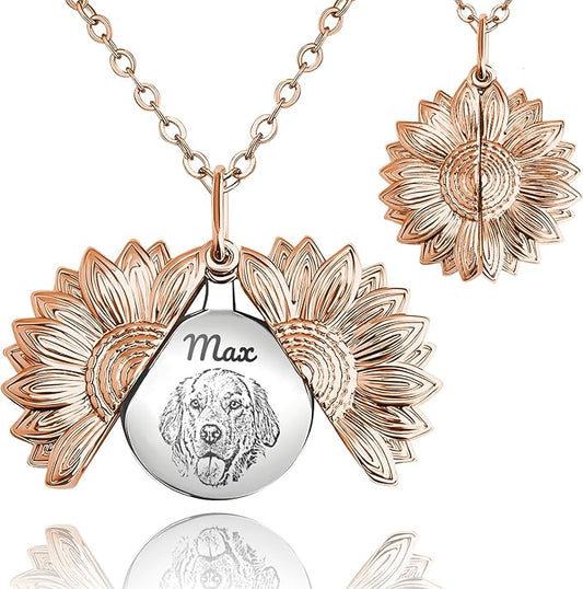 Personalized Pet Portrait Necklace Customized Pet Memorial Necklaces Dog Necklace for Women Custom Pets Necklaces Dog Memorial Jewelry for Cat Mom Dogs Dad (Rose Gold-Silver