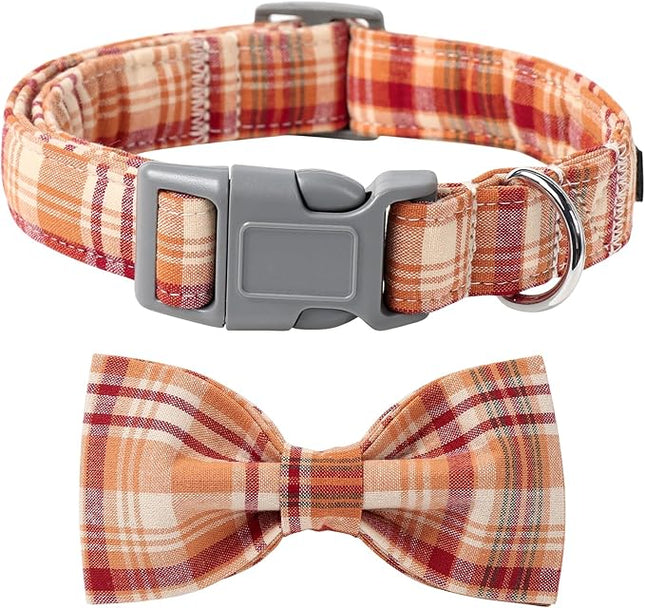 Lionet Paws Dog and Cat Collar with Bowtie Grid Collar Plastic Buckle Light Adjustable Collars for Small Medium Large Dogs