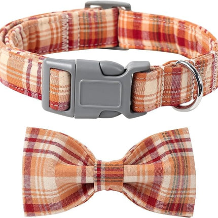 Lionet Paws Dog and Cat Collar with Bowtie Grid Collar Plastic Buckle Light Adjustable Collars for Small Medium Large Dogs