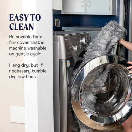 PupRug Orthopedic Dog Bed for Large Dogs with Fluffy Soft Faux Fur and Memory Foam for Joint Pain Relief, Machine Washable and Waterproof Couch Bed, Brown and White, Large/Extra Large