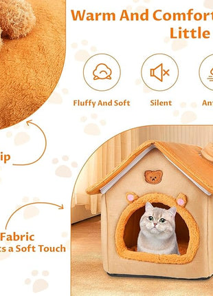 Cat House Inside Cat Sleeping Tent Dog House Bed Indoor with Non-Slip Bottom 15.75inch Orange