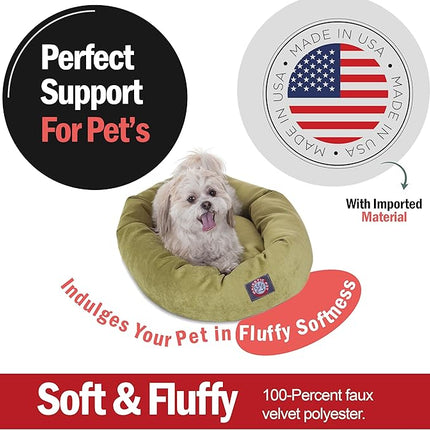 Majestic Pet 24 Inch Micro Velvet Calming Dog Bed Washable – Cozy Soft Round Dog Bed with Spine for Head Support - Fluffy Donut Puppy Mat 24x19x7 (Inch) Small – Apple (2025)