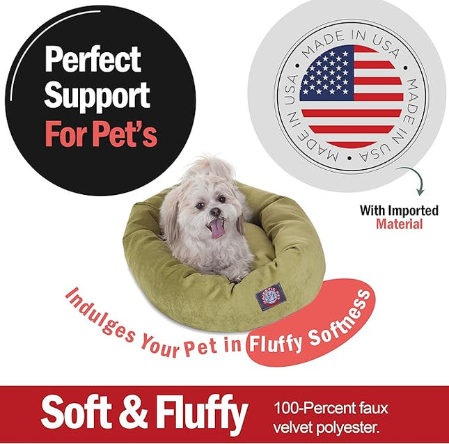 Majestic Pet 24 Inch Micro Velvet Calming Dog Bed Washable – Cozy Soft Round Dog Bed with Spine for Head Support - Fluffy Donut Puppy Mat 24x19x7 (Inch) Small – Apple (2025)