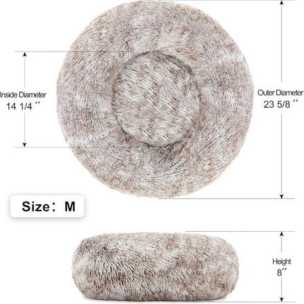 NOYAL Calming Donut Dog Bed for Small to Medium Dogs & Cats - Plush Faux Fur Anti-Anxiety Pet Bed with Machine Washable Cover & Non-Slip Base
