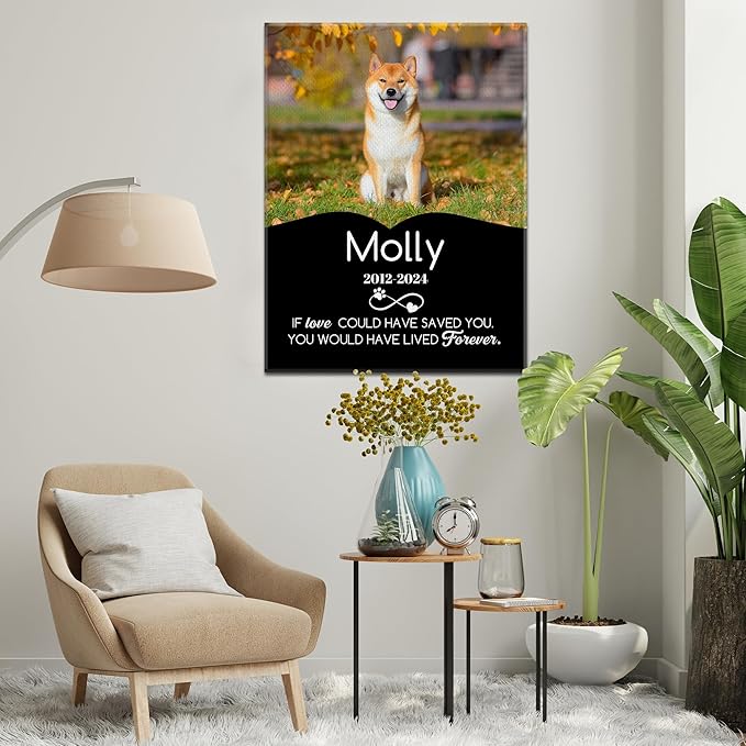 Personalized Pet Memorial Gifts for Dogs Customized Gifts for Dogs Cats Custom Loss of Pet Sympathy Gift Canvas Dog Loss Gift Canvas with Picture Name