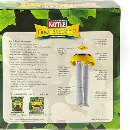 Kaytee Wild Bird Finch Station 2 Soft Mesh Sock Feeder, Includes, Yellow, 4 Socks