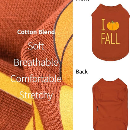 Fitwarm I Love Fall Dog Shirt, Thanksgiving Outfit for Small Dogs Boy Girl, Pet Clothes, Brown, Orange, Yellow, XL