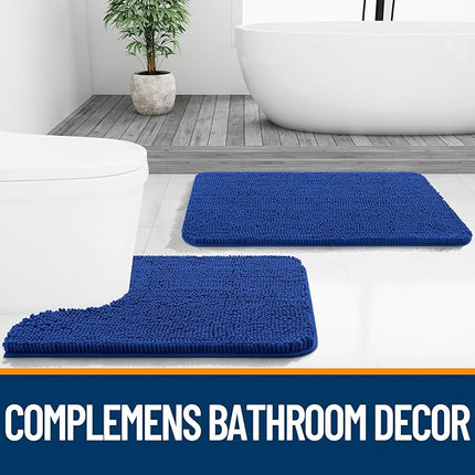 OLANLY Toilet Rugs U-Shaped 24x20, Extra Soft Absorbent Chenille Contour Bathroom Rugs for Toilet, Dry Quickly, Machine Washable, Non-Slip Bath Mat, Royal Blue