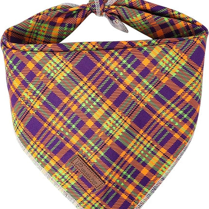 Halloween Pumpkin Dog Bandana, Thanksgiving Triangle Bid Scarf, Cotton Pet Kerchief for Girl Boy Dogs or Cats, Colorful Plaid Puppy Bandana for Small Medium Dog Fancy