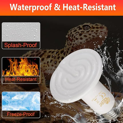 Energy Efficient 150W Heat Lamp Bulbs, Pack of 2 Ceramic Heat Emitters for Reptiles Geckos, Lizard, Bearded Dragon, Tortoise & Small Pets Basking (White, 150 Watts)