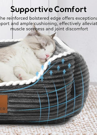 Cat Dog Bed for Pets, Rectangle Pet Bed Gift for Puppy and Kitten, Machine Washable Calming Fluffy Pet Couch Sofa for Indoor Outdoor, Portable Soft Cat Bed with Non-Slip Bottom (Small, Dark Grey)