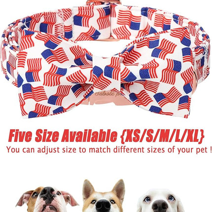 American Flag Dog Collar with Bow Tie - 4th of July US Flag Bowtie Collar Independence Day Safety Patriotic Dog Collars for Small Medium Large Dogs XL