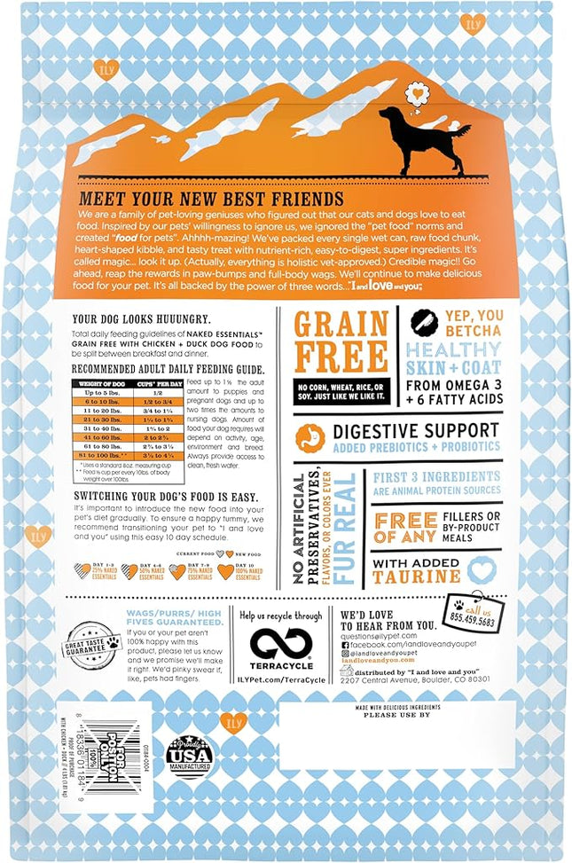I and love and you Naked Essentials Dry Dog Food - Chicken + Duck - High Protein, Real Meat, No Fillers, Prebiotics + Probiotics, 4lb Bag