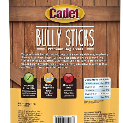 Cadet Bully Sticks for Small Dogs – All-Natural Beef Pizzle, High Protein, Low Fat, Long-Lasting, Grain & Rawhide-Free Dog Chews for Aggressive Chewers, Small (12 Ounce)