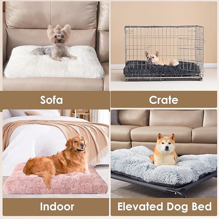 EHEYCIGA Fluffy Dog Crate Bed for Extra Large Dogs, Plush Faux Fur Crate Pad, Calming Anti Anxiety XL Dog Bed, Washable Soft Warm Crate Mat with Non-Slip Bottom, Pink