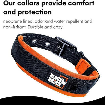 Black Rhino Dog Collars for Medium Dogs - Adjustable Reflective Heavy Duty Dog Collar with Ultra-Soft Neoprene Padding - Weatherproof, Durable, and Comfortable for Active Dogs - Orange and Black