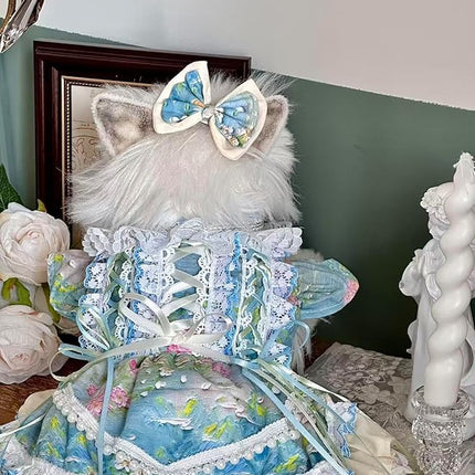 Fashion Sweet Puppy Dog Lace Princess Tailored Dress for Mini and Petite Dog B-Blue Small