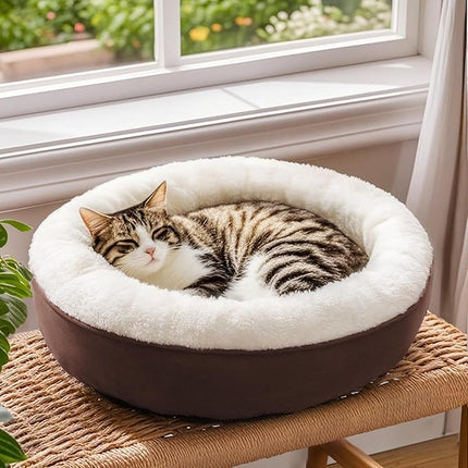 Love's cabin Round Donut Cat and Dog Cushion Bed, 20in Pet Bed for Cats or Small Dogs, Anti-Slip & Water-Resistant Bottom, Super Soft Durable Fabric Pet Beds, Washable Luxury Cat & Dog Bed Brown