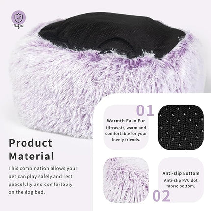 Dog Bed for Small Dogs 19 Inch Donut Cuddler Plush Cat Calming Bed Machine Washable,Puppy Bed Gradient Purple
