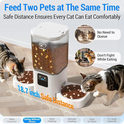 Automatic Cat Feeders 2 Cat with Slow Feed: 7L Dual Automatic Dog Feeder with 5G WiFi, Double Auto cat Food Dispenser for Multiple Pets, Detachable for Easy Clean - 29 Cup (ACF190W-B)