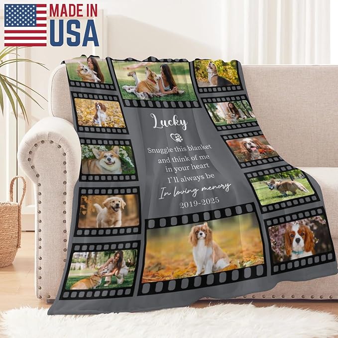 Artsadd Personalized Pet Memorial Throw Blanket with Photo-Pet Memorial Gifts for Dogs Cats Loss of Dog Sympathy Gift Bereavement Remembrance Passing Away Gifts Dog Picture Blanket